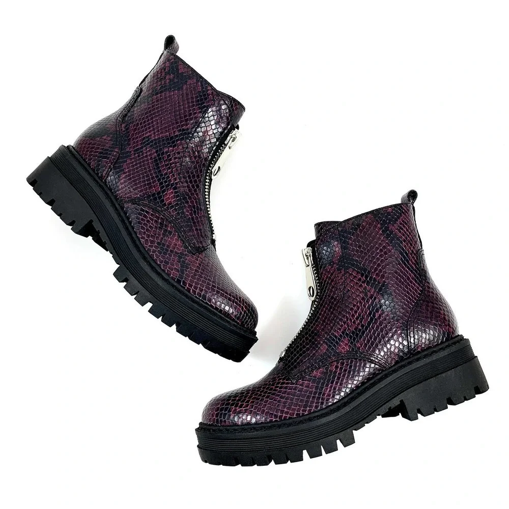 NWOT MARC FISHER platform snakeskin leather combat boots - Picture 1 of 13